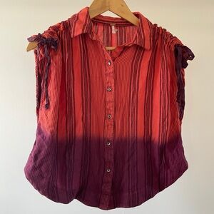 Free People Red and Purple Button Down Shirt XS